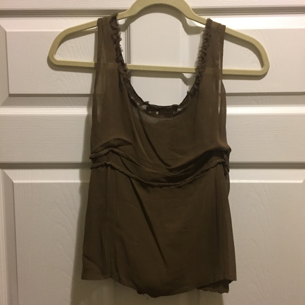 ❌SOLD❌ Brown Silk Chiffon Sleeveless Top - Picture 4 of 7